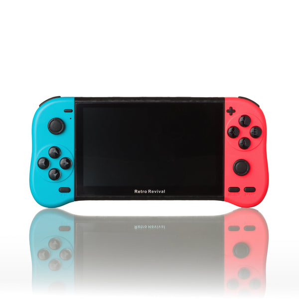 Old Arcade 5-inch retro handheld game console with red and blue grips