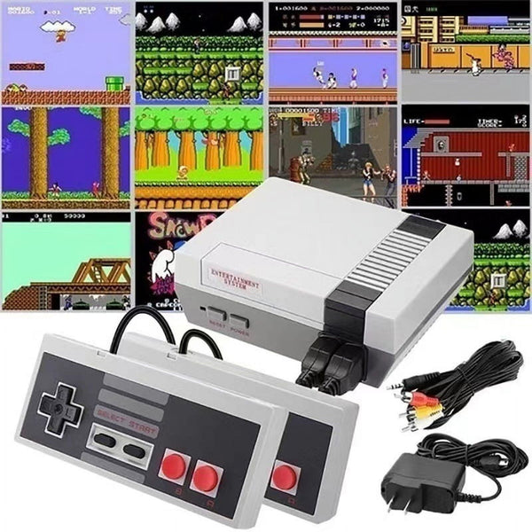 Old Arcade Mini Classic retro game console with two wired controllers and AV cable