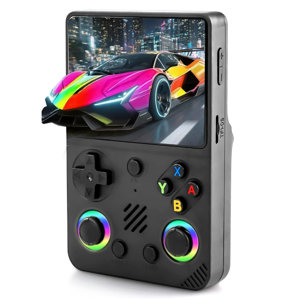 Old Arcade R36 Ultra retro handheld game console in black with a 4-inch IPS screen