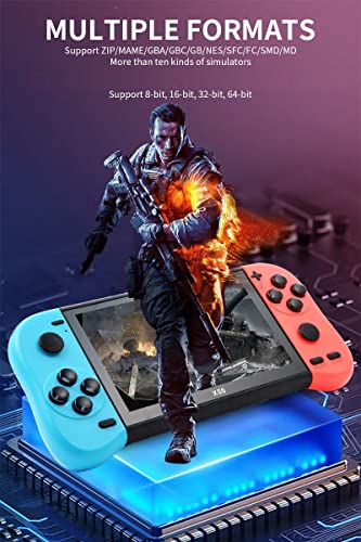 Old Arcade Retro Classic Handheld Game Console 5 Inch Led Screen Double TF Card 8 GB Internal 64 GB External Over 10000 Preloaded Games (Red and Blue)
