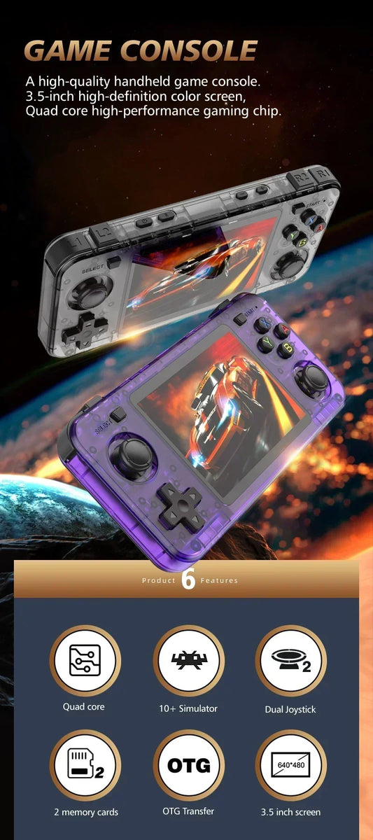 R36H Portable Retro Console – 3.5-Inch IPS Screen, 3000mAh Long-Lasting Battery, 256GB Storage, Linux OS