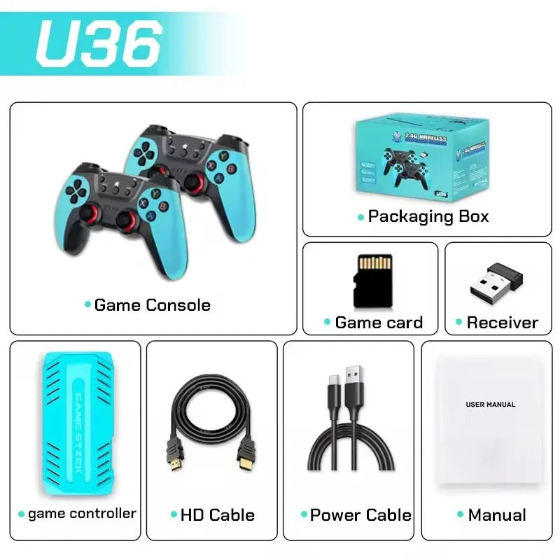 U36 Retro TV Game Console - 4K HDMI, 2 Wireless Controllers, 128GB, 40+ Emulators