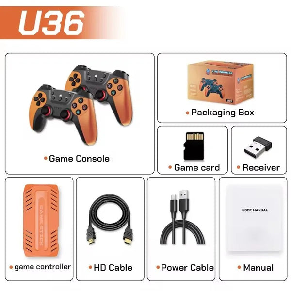 U36 Retro TV Game Console - 4K HDMI, 2 Wireless Controllers, 128GB, 40+ Emulators